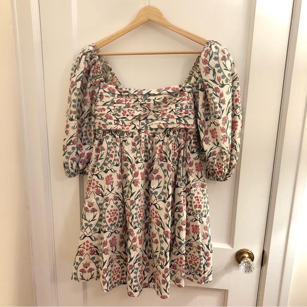 Abercrombie & Fitch Dress Floral White and Green Cotton